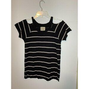 Cha Sor Cold Shoulder Black Striped Knit Top Size X-Small EUC